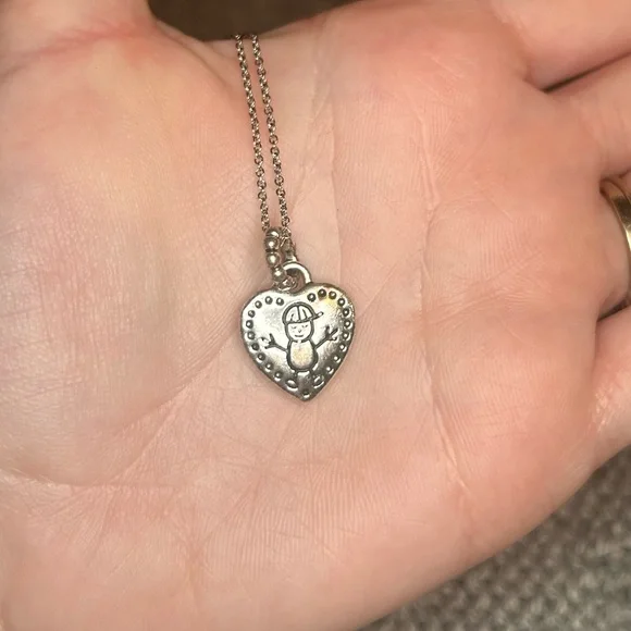 Silver Tone Happy Boy Heart Necklace - Picture 3 of 5